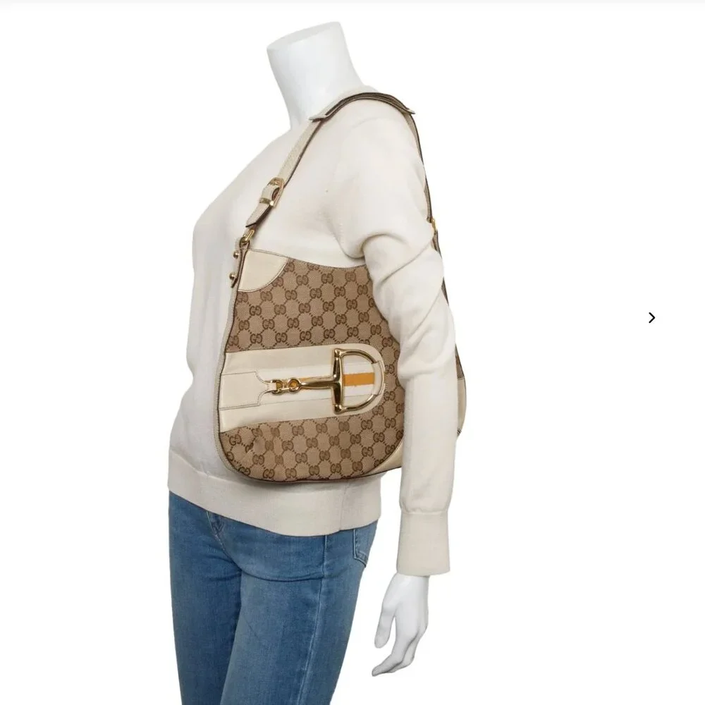 Gucci GG beige Canvas Horsebit Hasler Vintage Hobo Bag